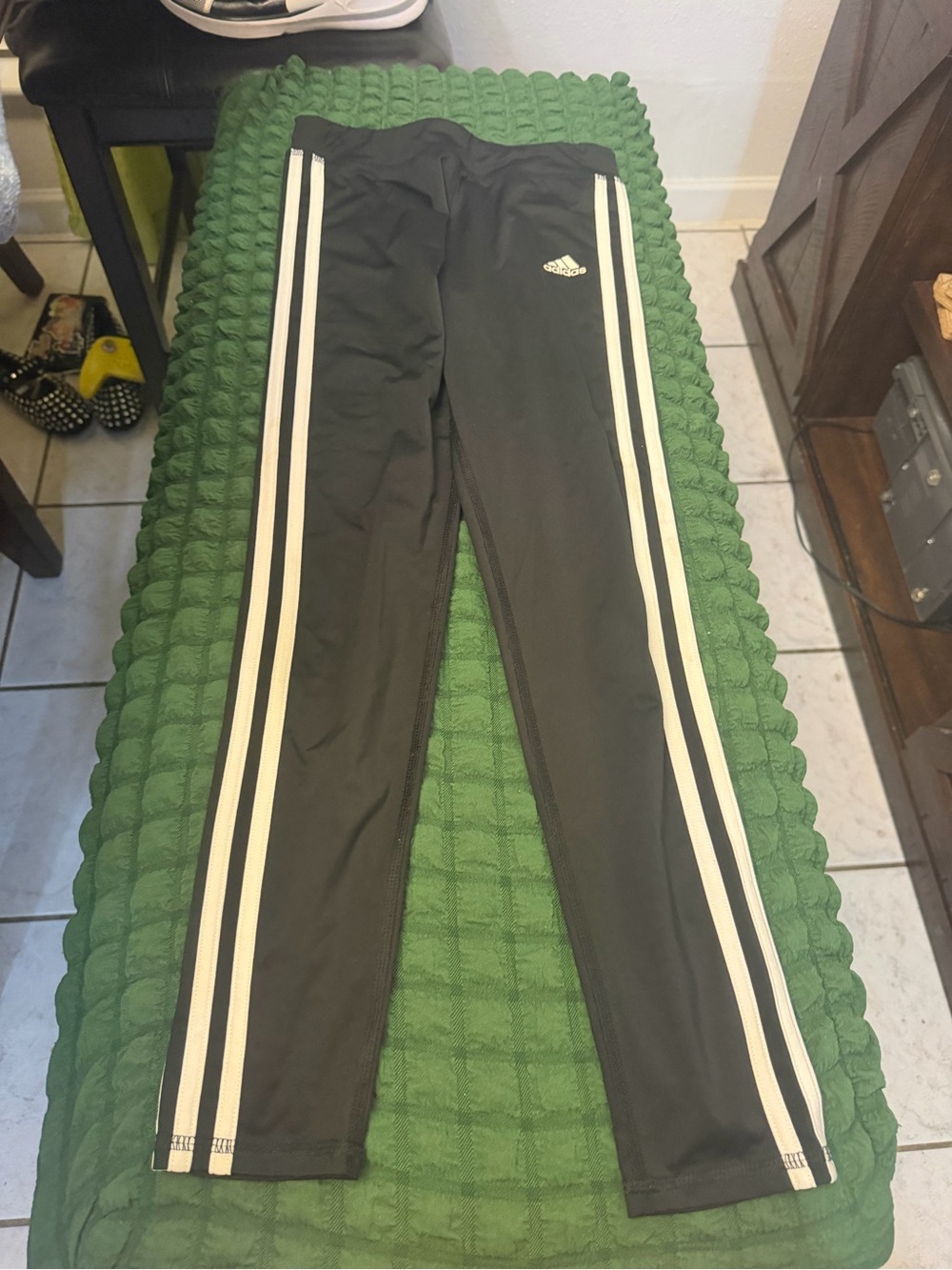 adidas Black Leggings with White Three-Stripe Side Panels